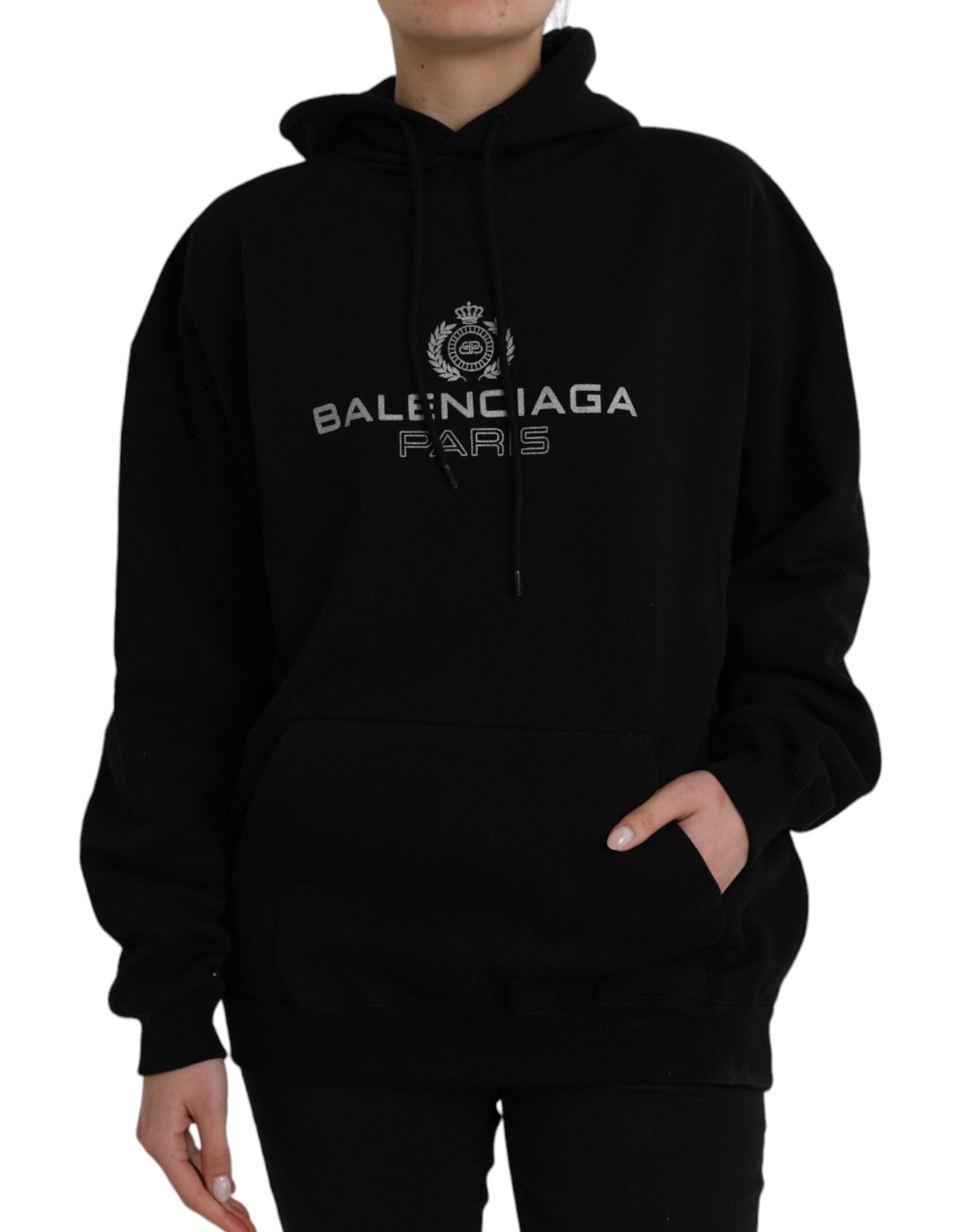 Balenciaga Black Cotton Logo Hooded Pullover Sweatshirt Sweater LUNESCAPE