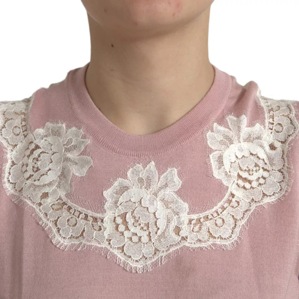 Dolce & Gabbana Pink Cashmere Lace Trim Sleeveless Tank Top LUNESCAPE