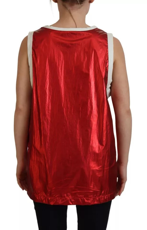 Dolce & Gabbana Red Nylon Logo Print Sleeveless Jersey Top LUNESCAPE