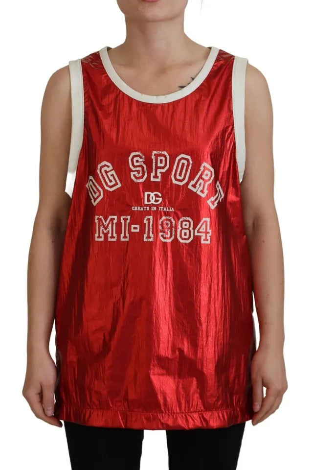 Dolce & Gabbana Red Nylon Logo Print Sleeveless Jersey Top LUNESCAPE