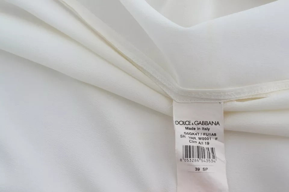 Dolce & Gabbana White Blouse Ascot Collar Shirt Silk Top