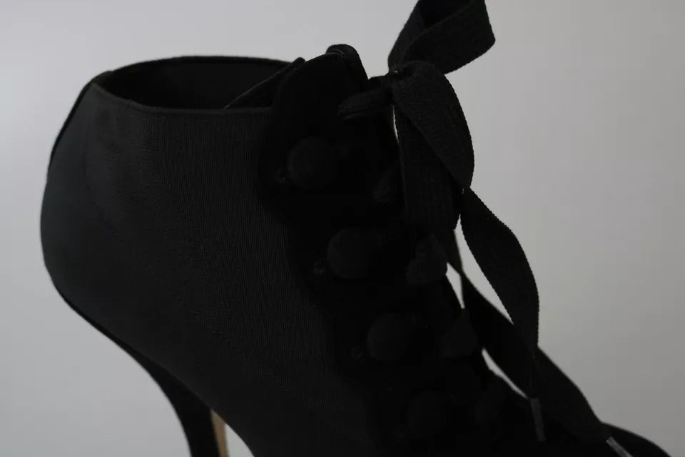 Dolce & Gabbana Black Suede Stretch Ankle Boots Booties Shoes
