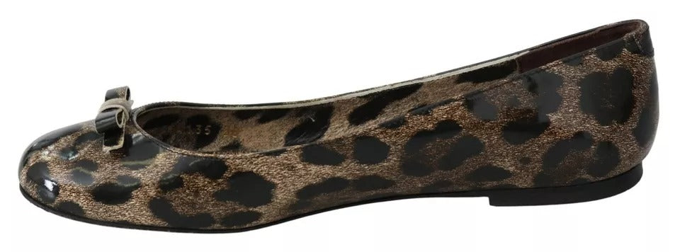 Dolce & Gabbana Brown Leopard Ballerina Flats Leather Shoes LUNESCAPE