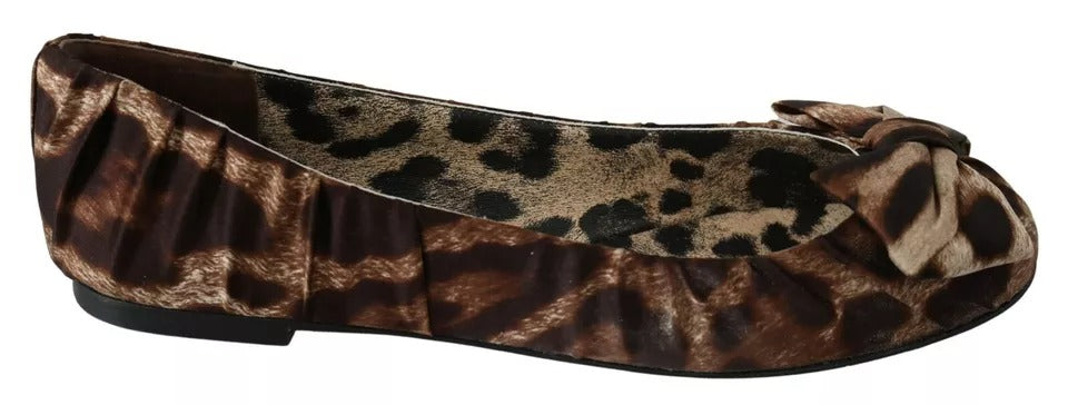 Dolce & Gabbana Brown Leopard Silk Ballerina Flats Shoes LUNESCAPE