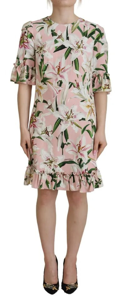 Dolce & Gabbana Pink Lily Sheath Knee Length Dress LUNESCAPE