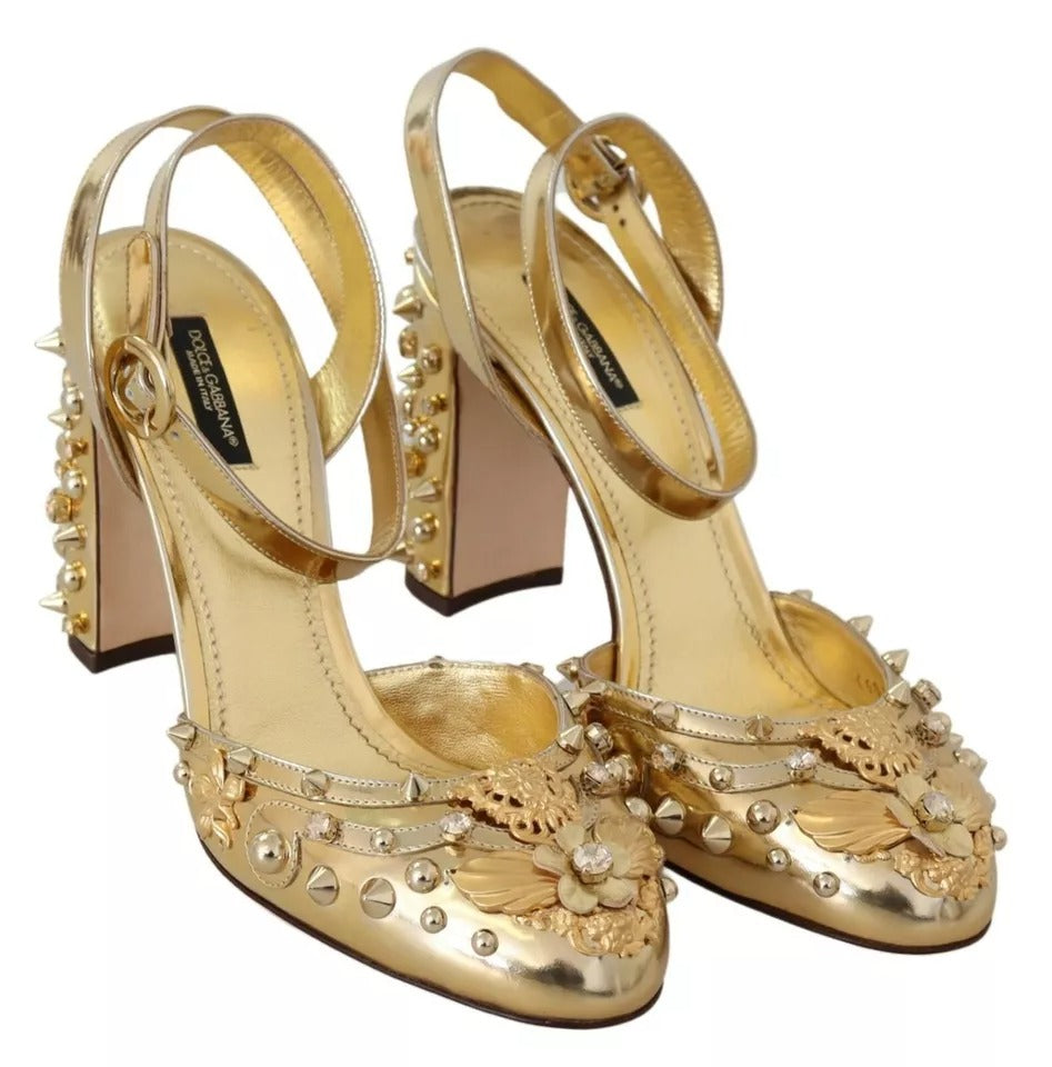 Dolce & Gabbana Gold Studs Vally Slingback Sandals Shoes LUNESCAPE