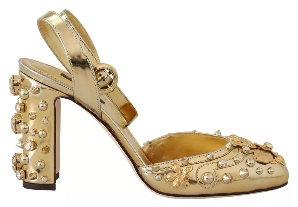 Dolce & Gabbana Gold Studs Vally Slingback Sandals Shoes LUNESCAPE