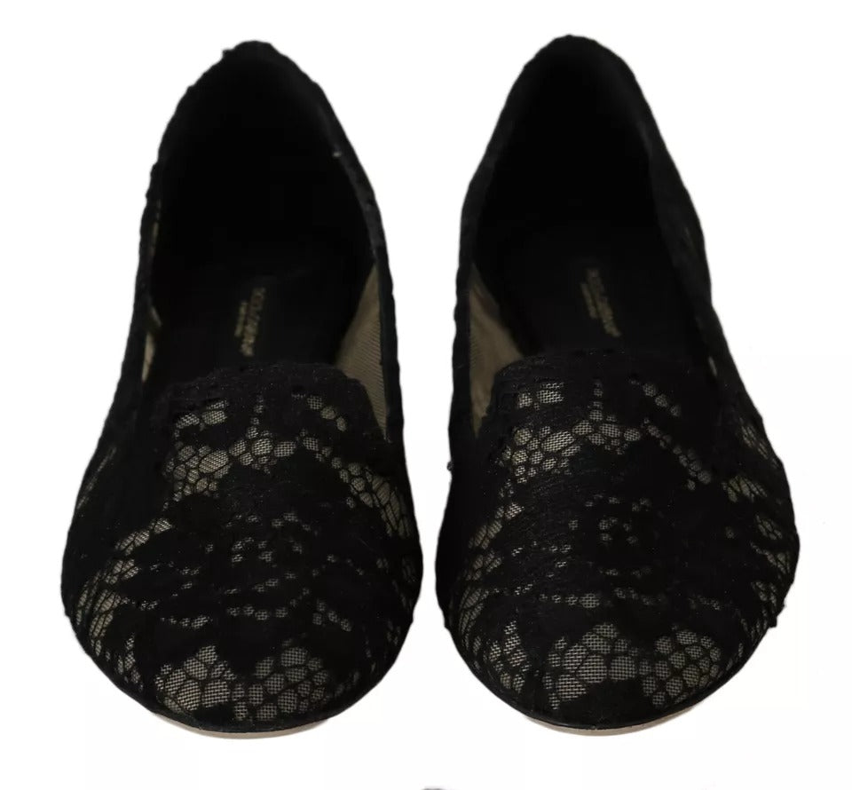 Dolce & Gabbana Black Floral Lace Loafers Flats Shoes LUNESCAPE