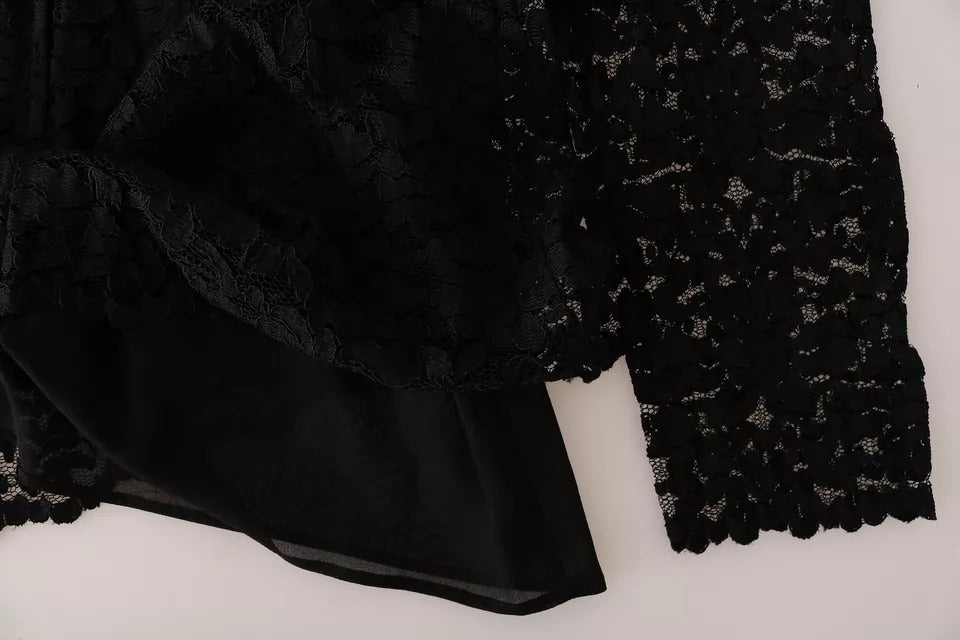 Dolce & Gabbana Black Lace Long Sleeve Blouse Nylon Top