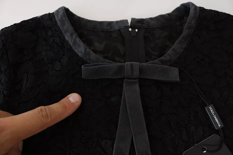 Dolce & Gabbana Black Lace Long Sleeve Blouse Nylon Top