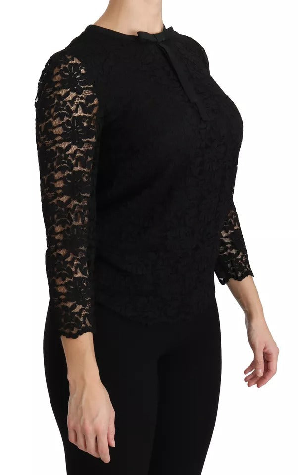 Dolce & Gabbana Black Lace Long Sleeve Blouse Nylon Top LUNESCAPE