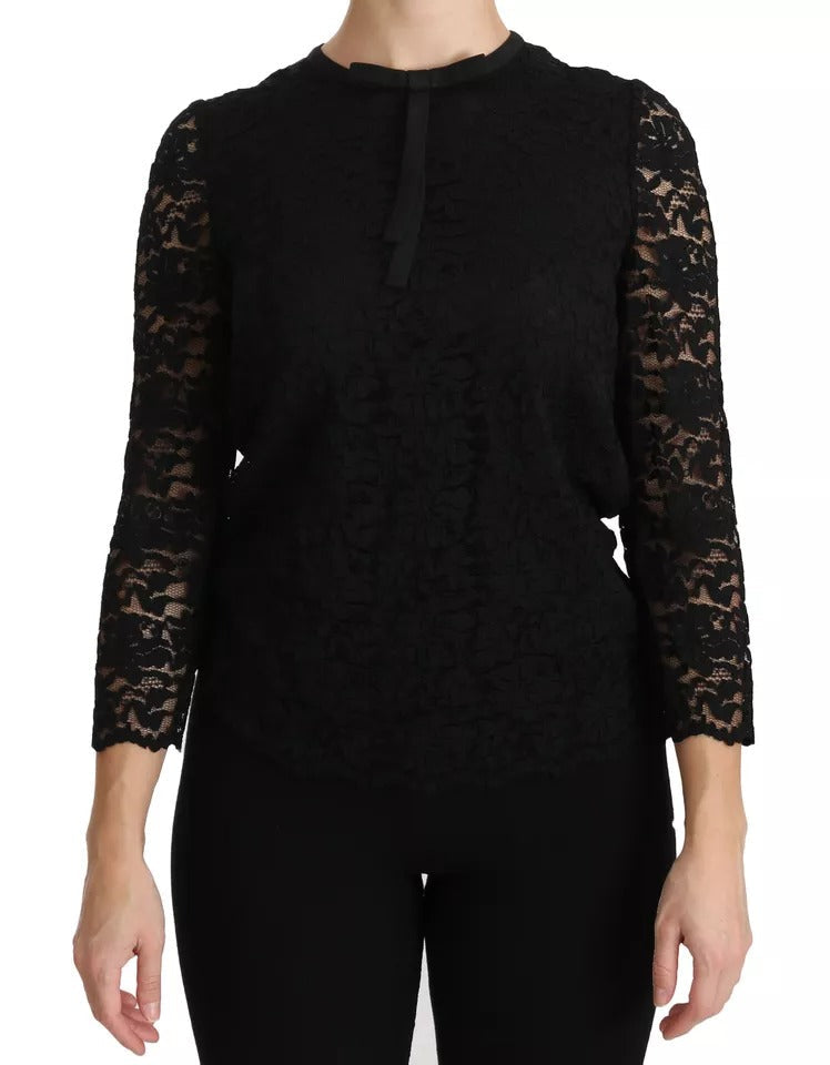 Dolce & Gabbana Black Lace Long Sleeve Blouse Nylon Top LUNESCAPE