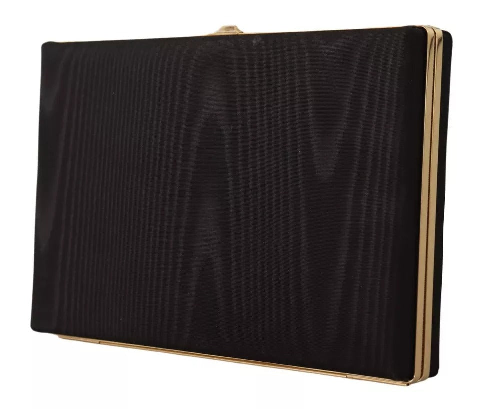 Dolce & Gabbana Black Silk Gold Frame Clutch Evening Party Purse Bag LUNESCAPE