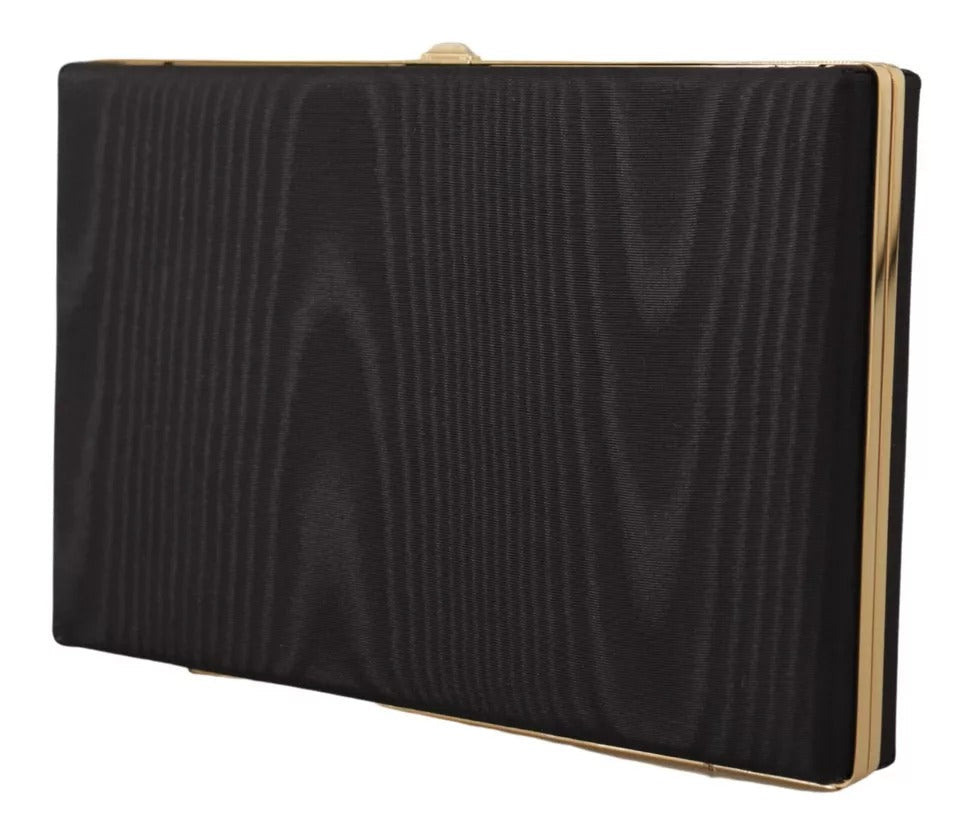 Dolce & Gabbana Black Silk Gold Frame Clutch Evening Party Purse Bag LUNESCAPE