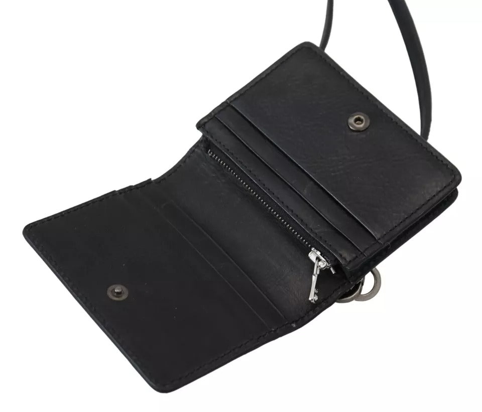 Dolce & Gabbana Black Leather Bifold Shoulder Sling Women Wallet LUNESCAPE