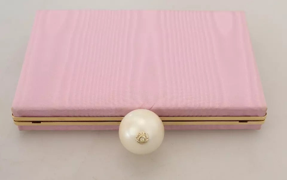 Dolce & Gabbana Pink Silk Gold Frame Clutch Evening Party Purse Bag LUNESCAPE