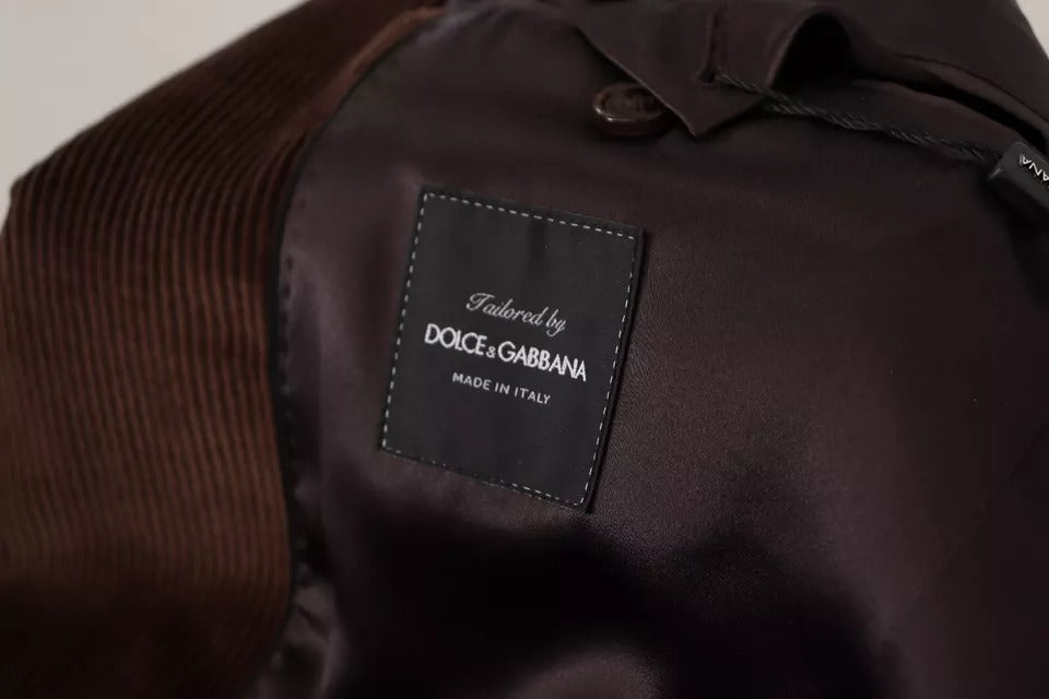 Dolce & Gabbana Brown Corduroy Slim Fit Coat DG Logo Blazer