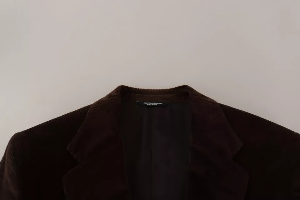 Dolce & Gabbana Brown Corduroy Slim Fit Coat DG Logo Blazer