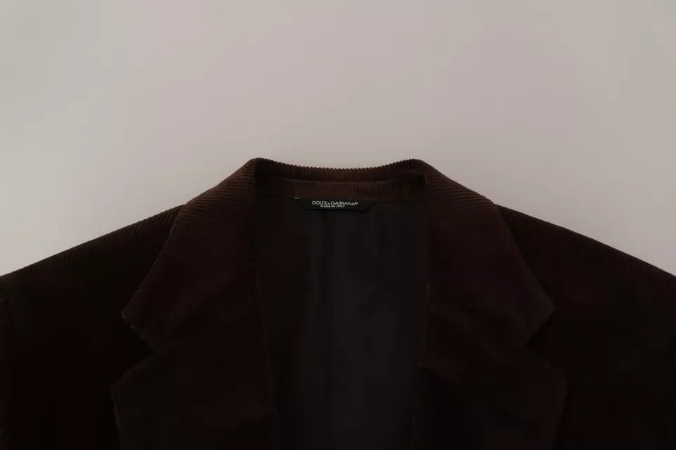Dolce & Gabbana Brown Corduroy Slim Fit Coat DG Logo Blazer