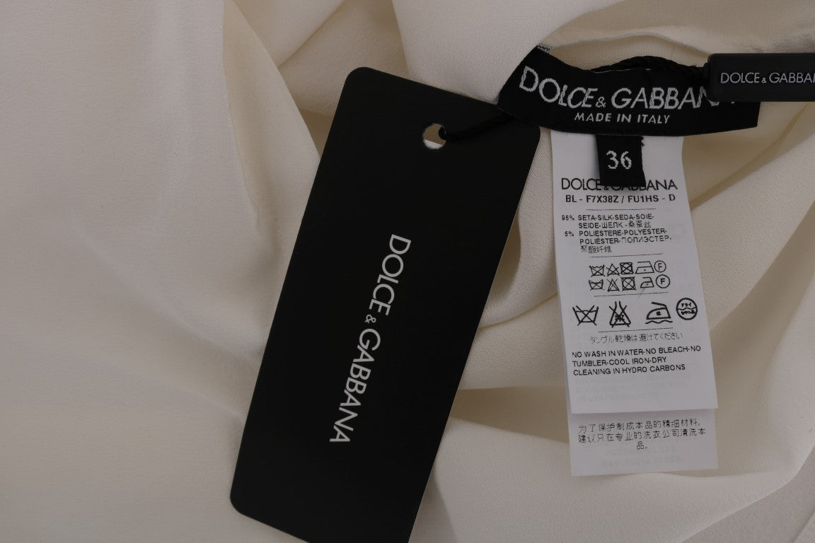 Dolce & Gabbana White Silk ITALIA IS LOVE Blouse T-shirt
