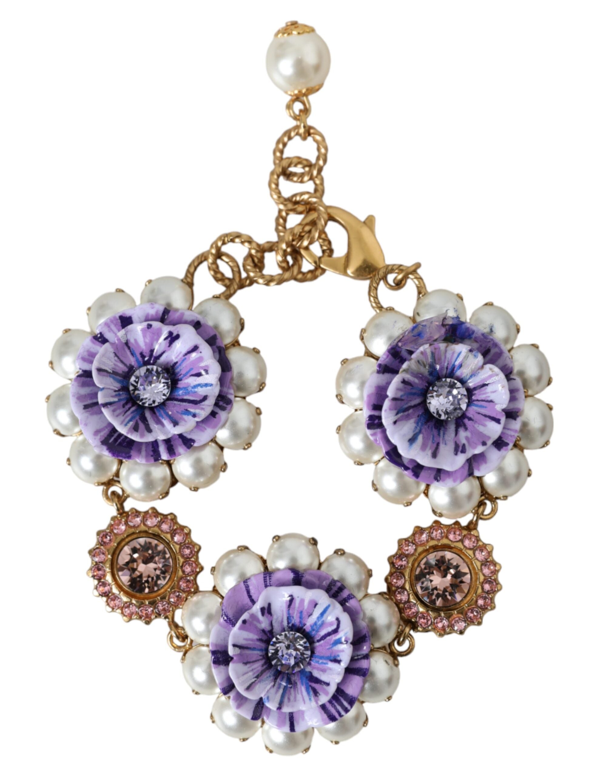 Dolce & Gabbana Gold FIORI BLOOMING Floral Baroque Crystals Bracelet LUNESCAPE
