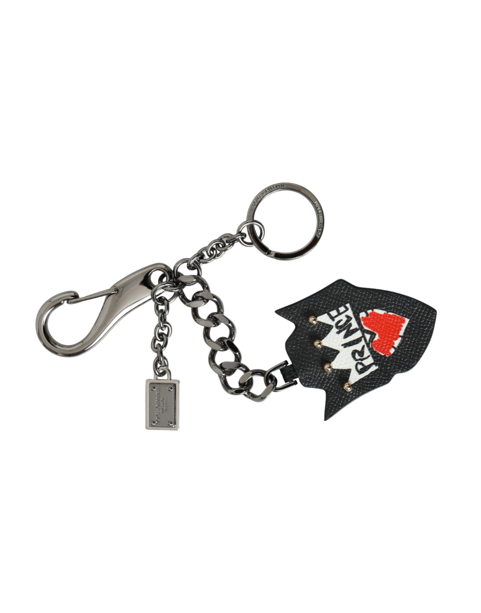 Dolce & Gabbana Black Prince Studs Logo Silver Brass Keychain Keyring LUNESCAPE