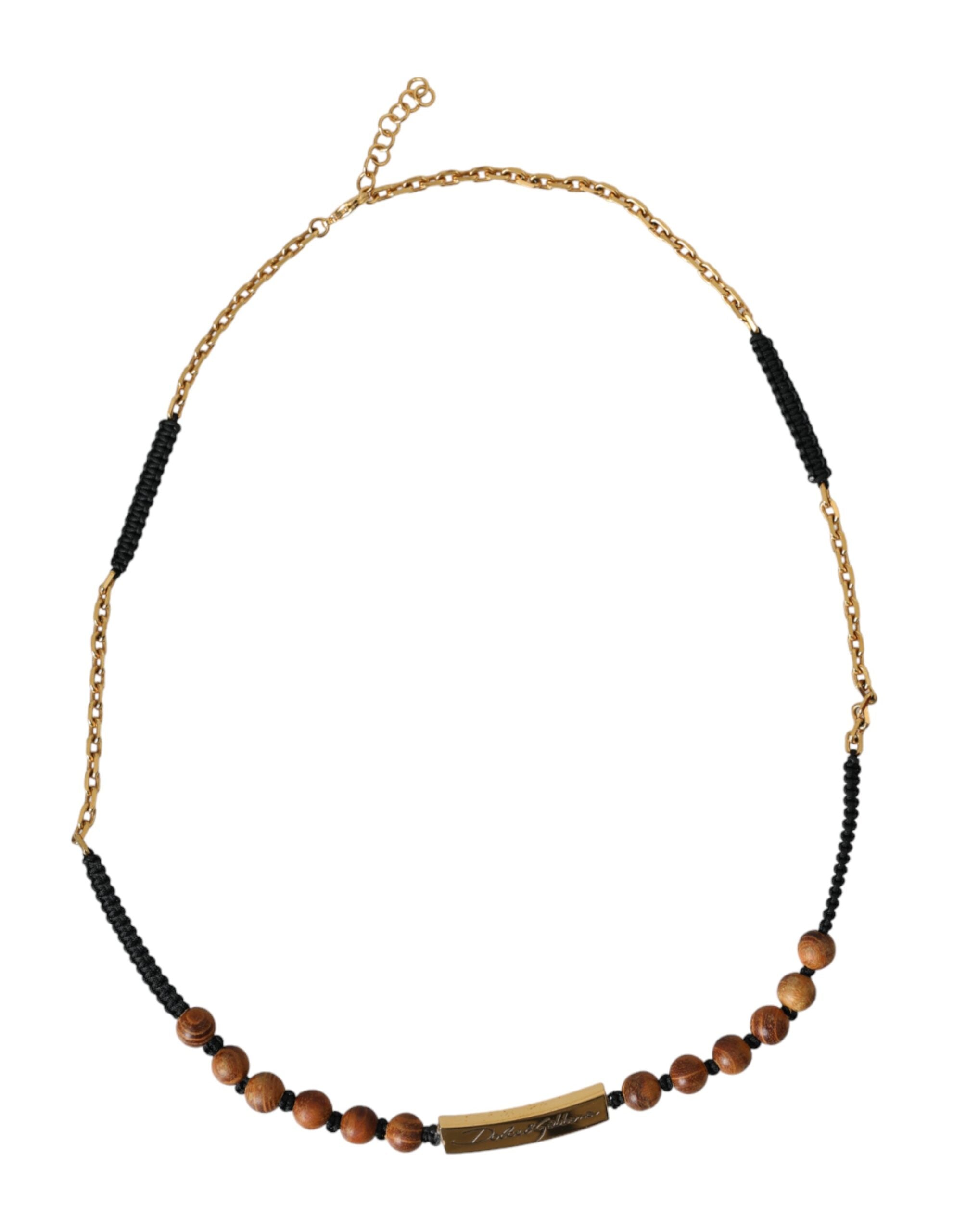 Dolce & Gabbana Black Gold Wooden Beaded Logo Pendant LUNESCAPE