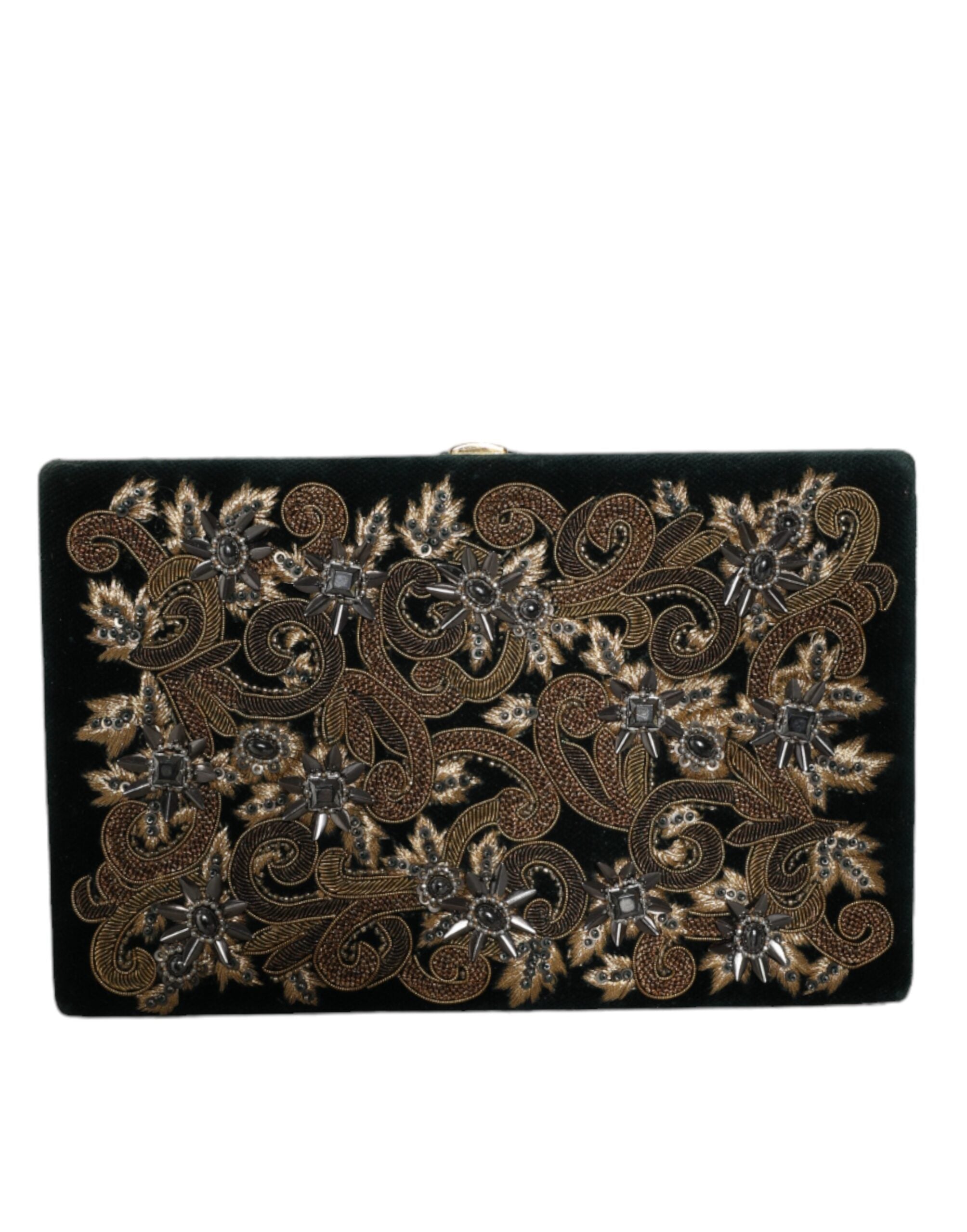Dolce & Gabbana Black Velvet Gold Frame Clutch Evening Party Purse Bag LUNESCAPE