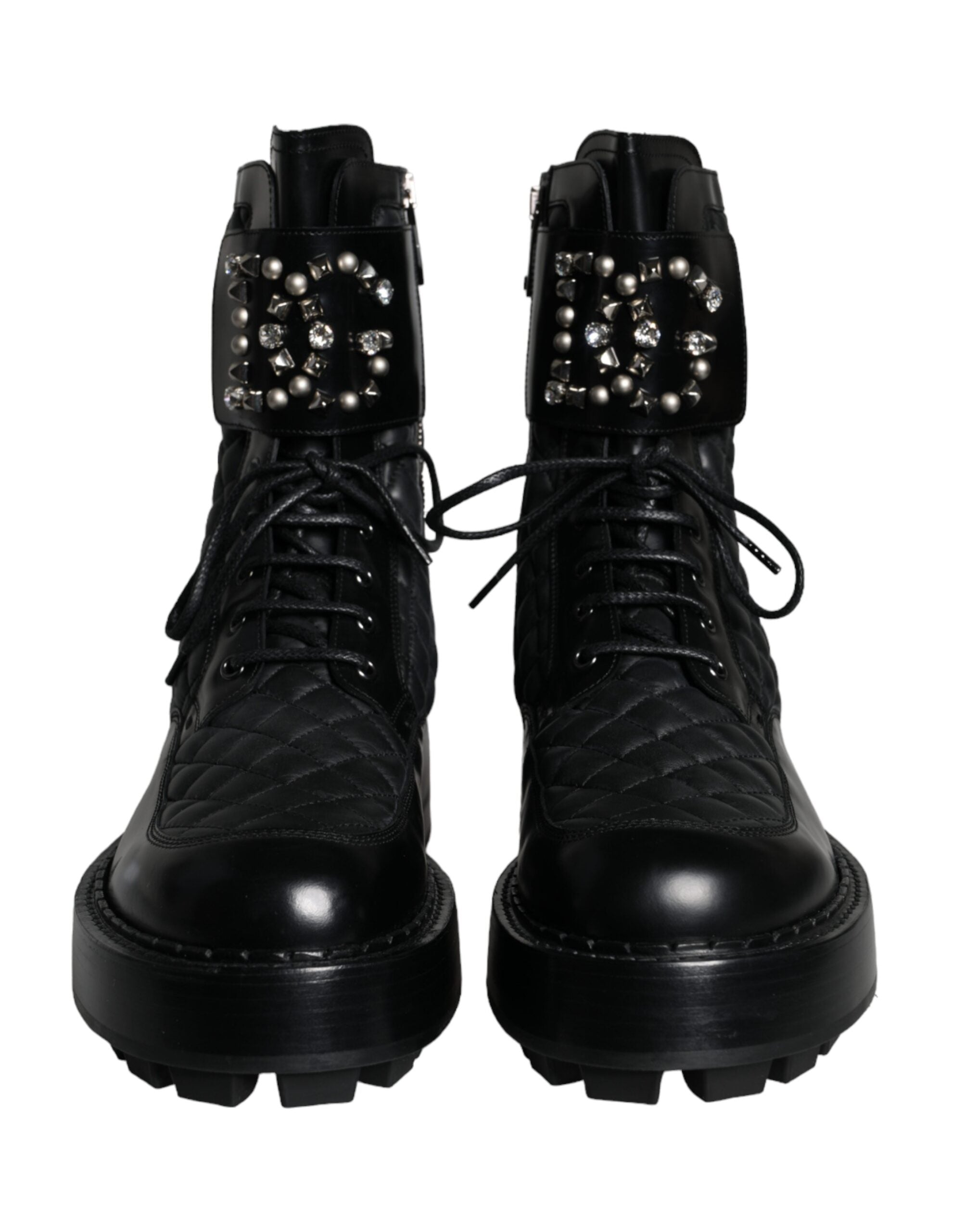 Dolce & Gabbana Black Quilted Crystal DG Logo Men Boots Shoes LUNESCAPE