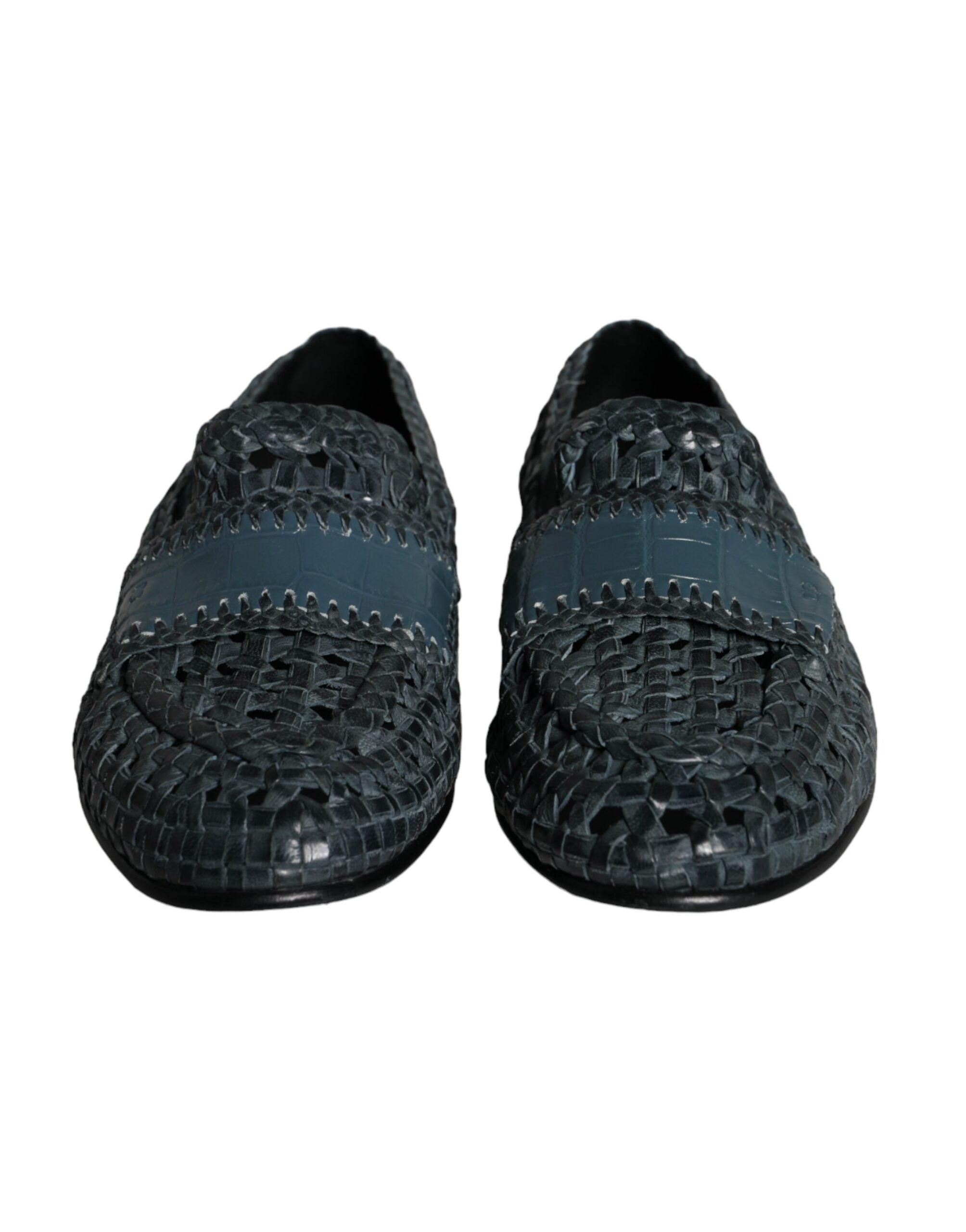 Dolce & Gabbana Blue Woven Leather Slip On Loafers Men Shoes LUNESCAPE