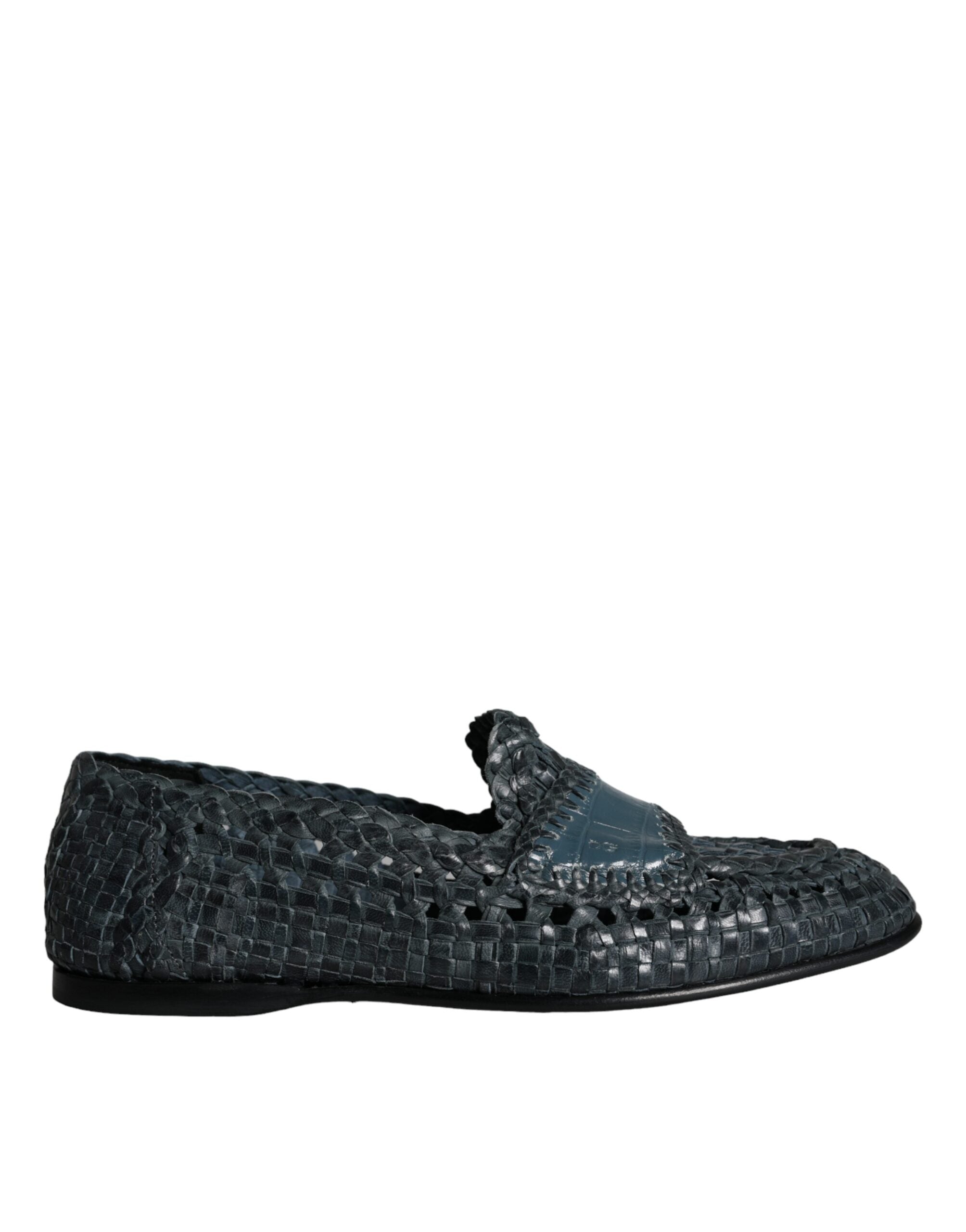 Dolce & Gabbana Blue Woven Leather Slip On Loafers Men Shoes LUNESCAPE