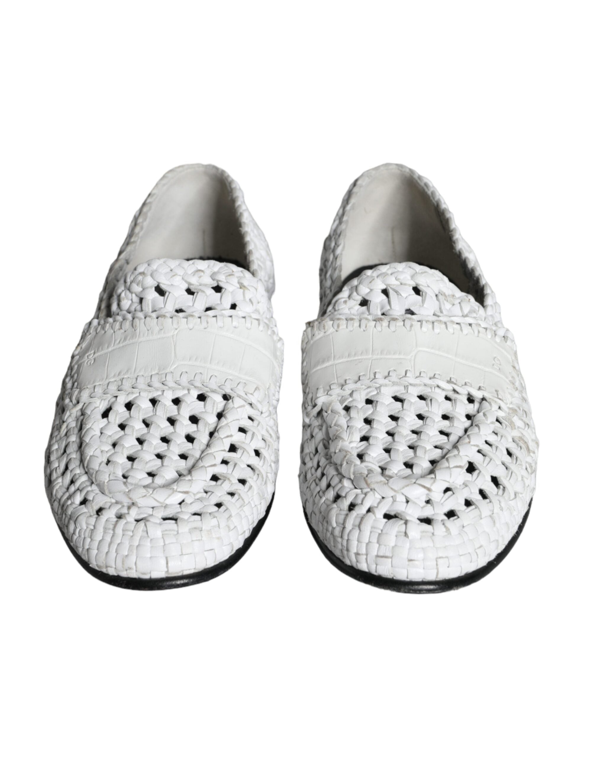 Dolce & Gabbana White Woven Leather Slip On Loafers Men Shoes LUNESCAPE