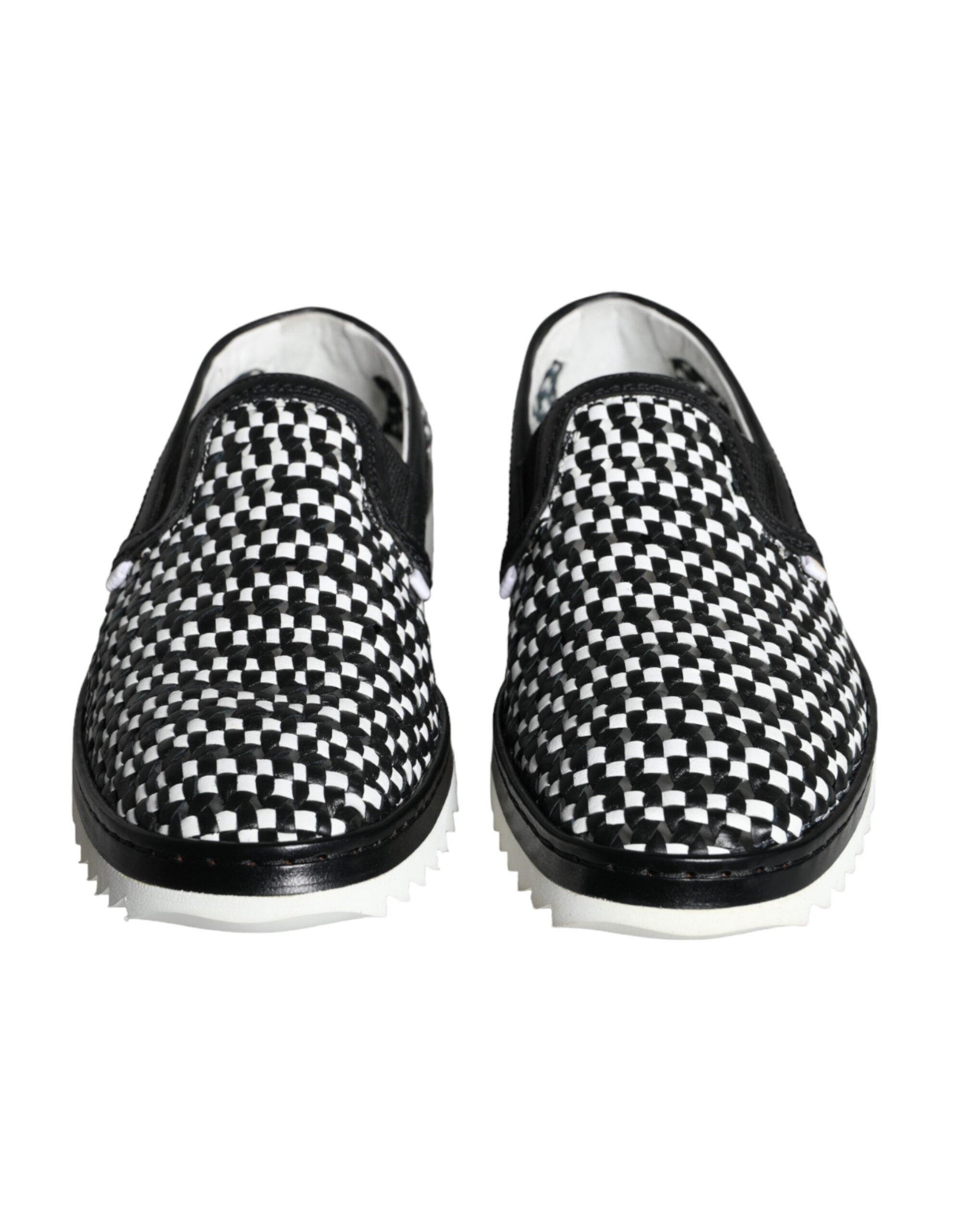 Dolce & Gabbana Black White Weaved Slip On Men Loafers Shoes LUNESCAPE