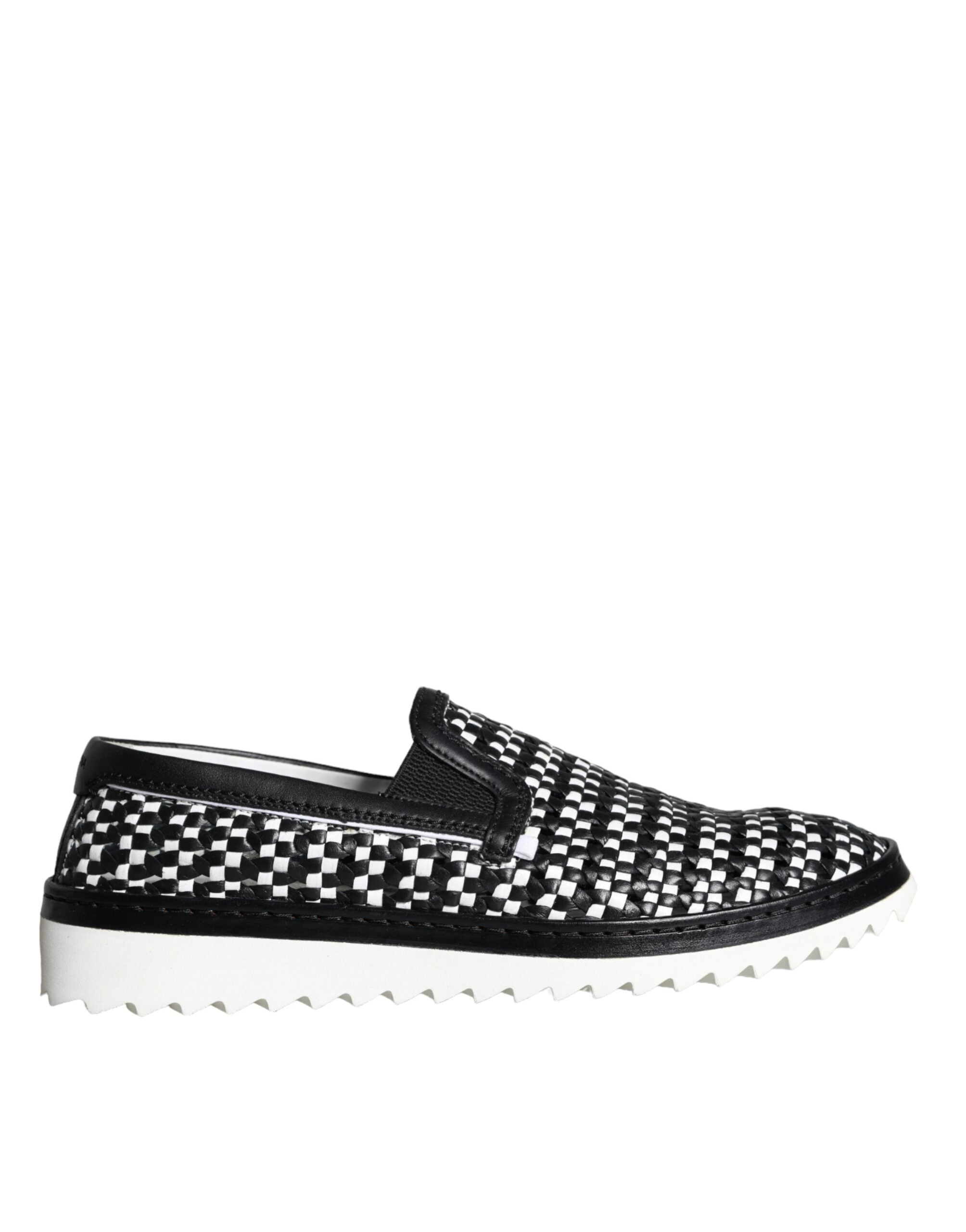 Dolce & Gabbana Black White Weaved Slip On Men Loafers Shoes LUNESCAPE