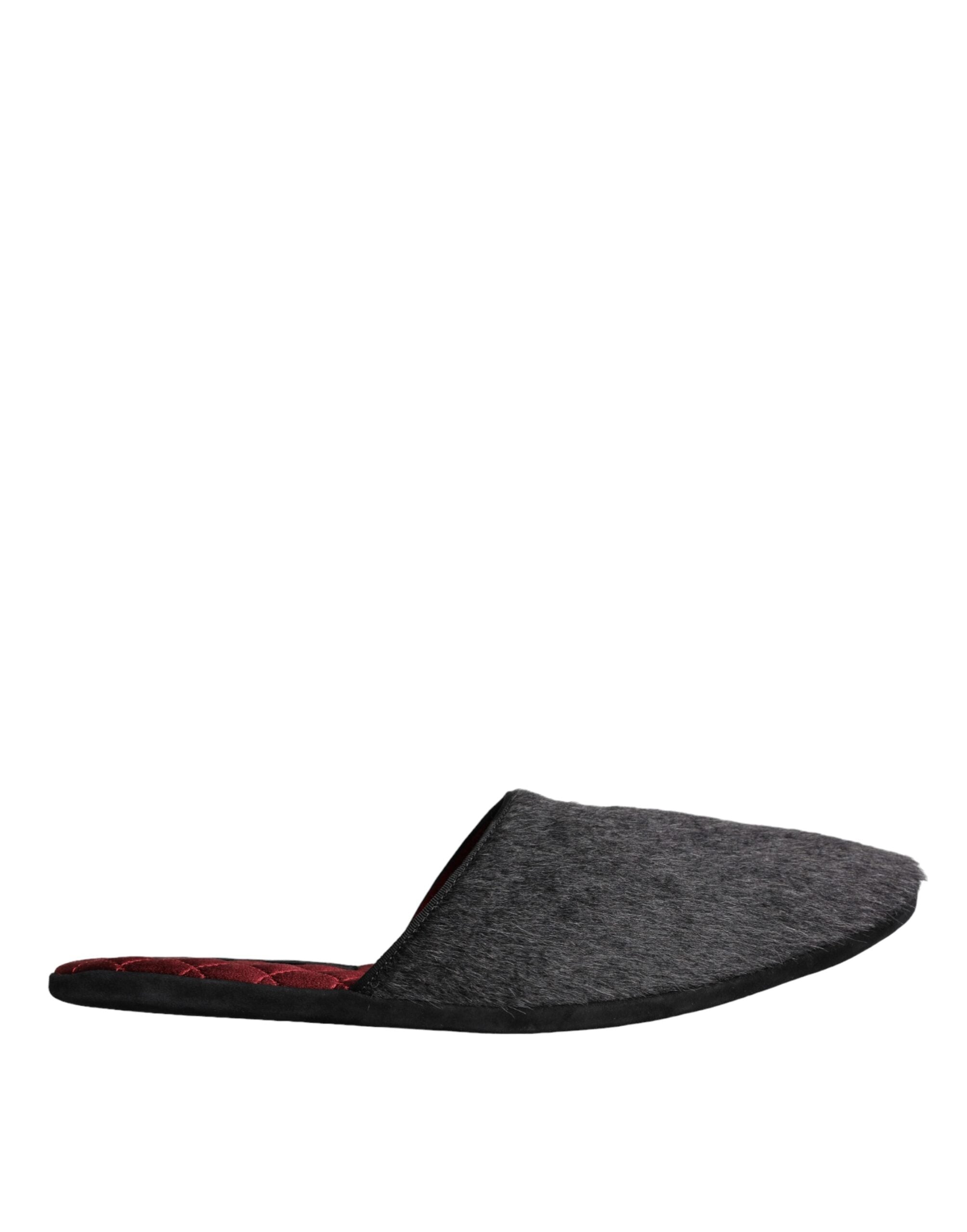 Dolce & Gabbana Black Faux Fur Slides Slippers Slip On Shoes LUNESCAPE