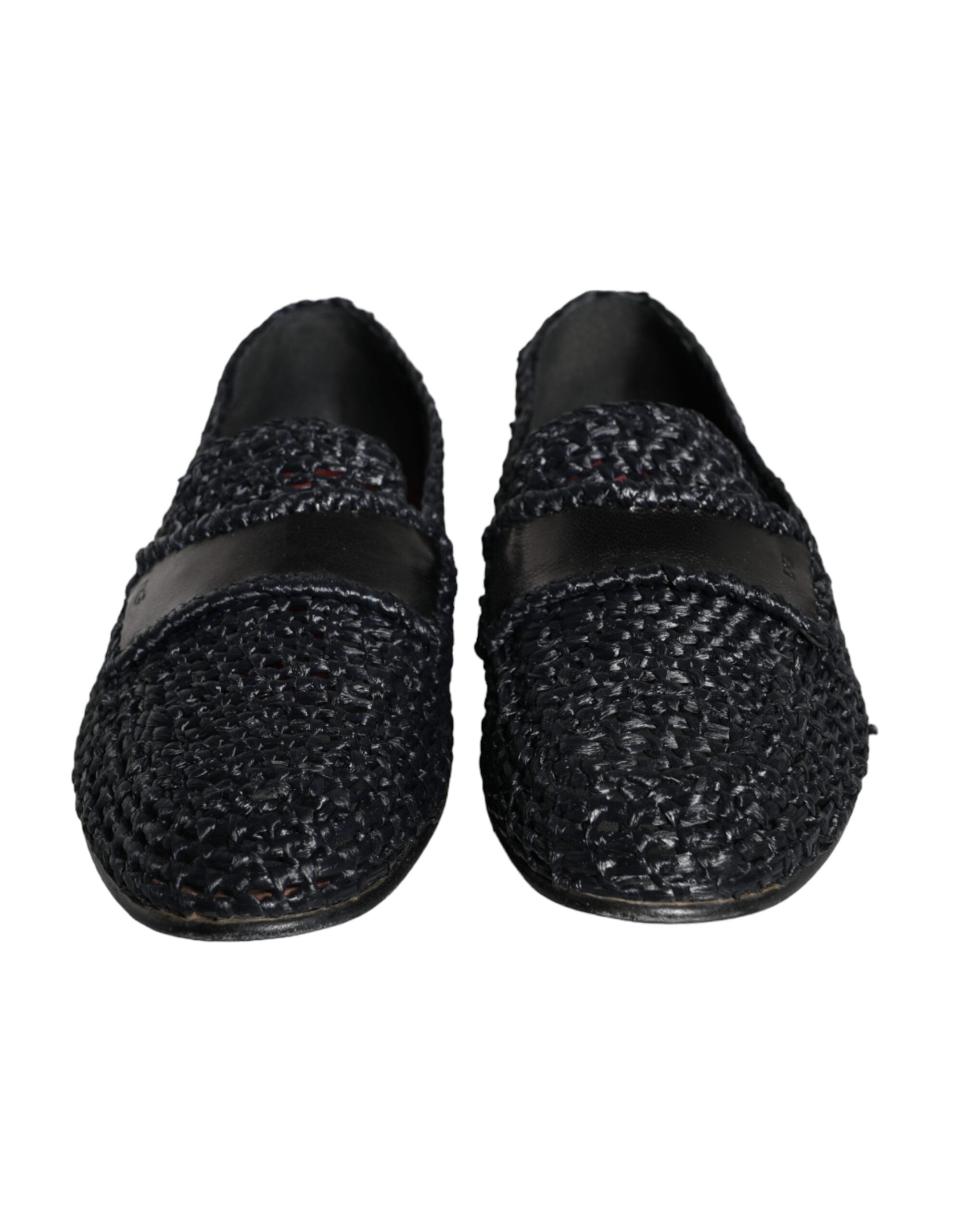Dolce & Gabbana Black Woven Raffia Slip On Loafers Men Shoes LUNESCAPE