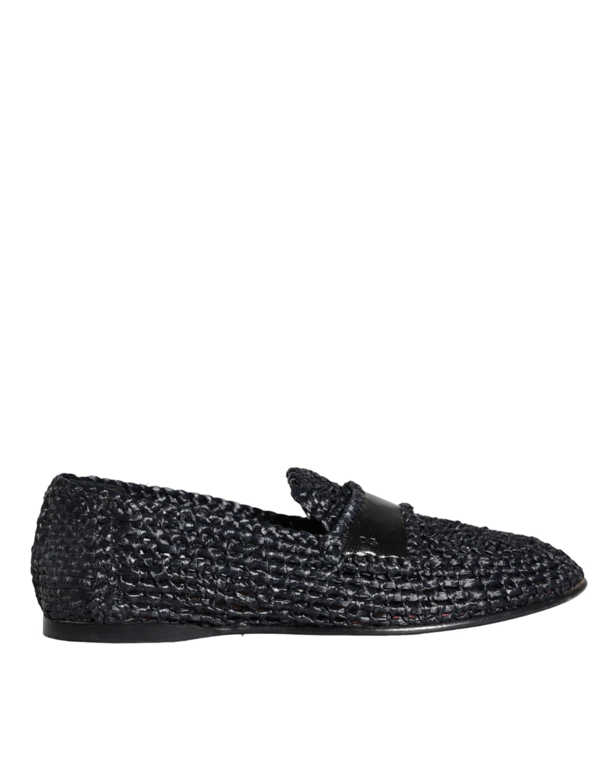 Dolce & Gabbana Black Woven Raffia Slip On Loafers Men Shoes LUNESCAPE
