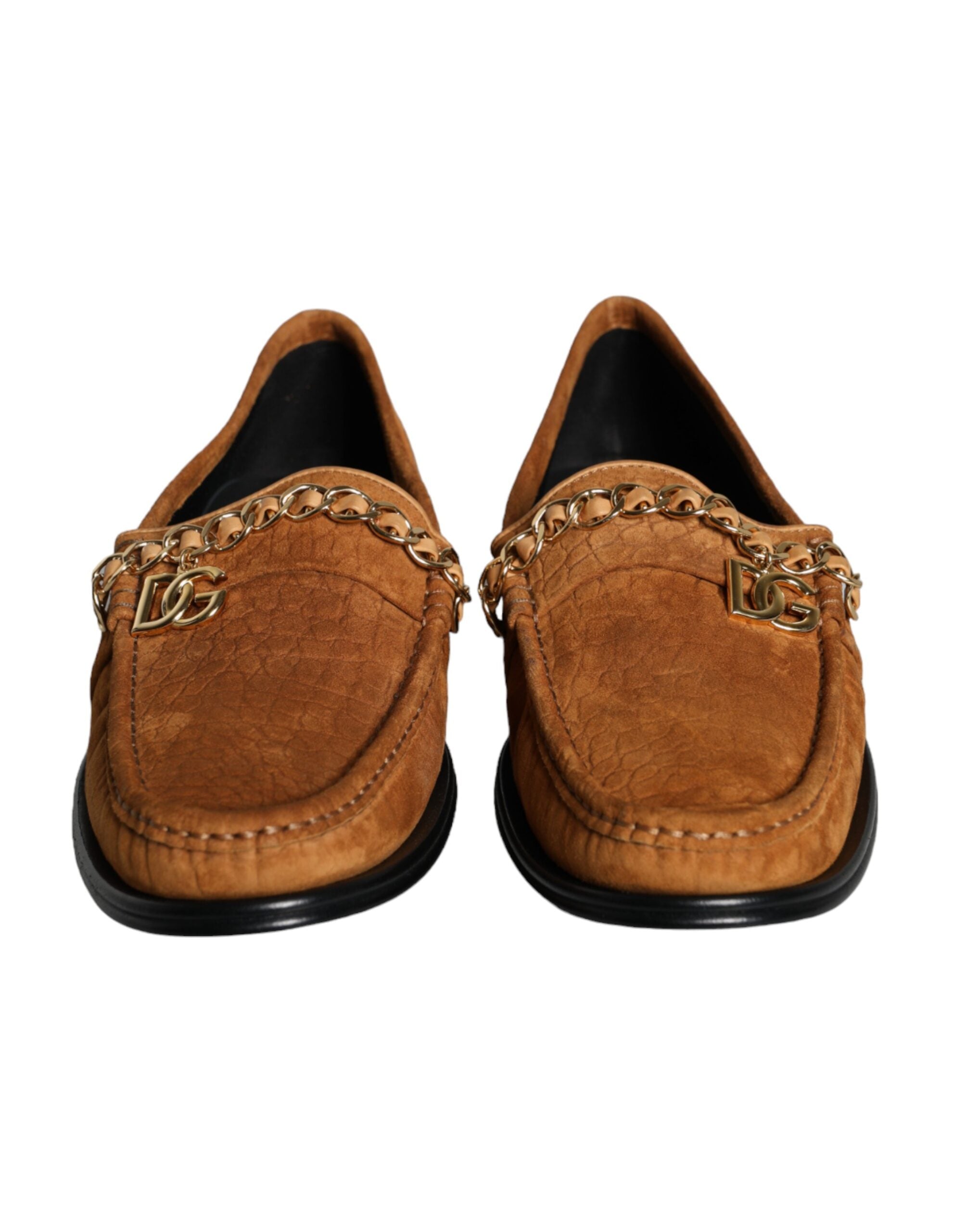Dolce & Gabbana Brown Velvet Leather Logo Mocassin Slip On Shoes LUNESCAPE