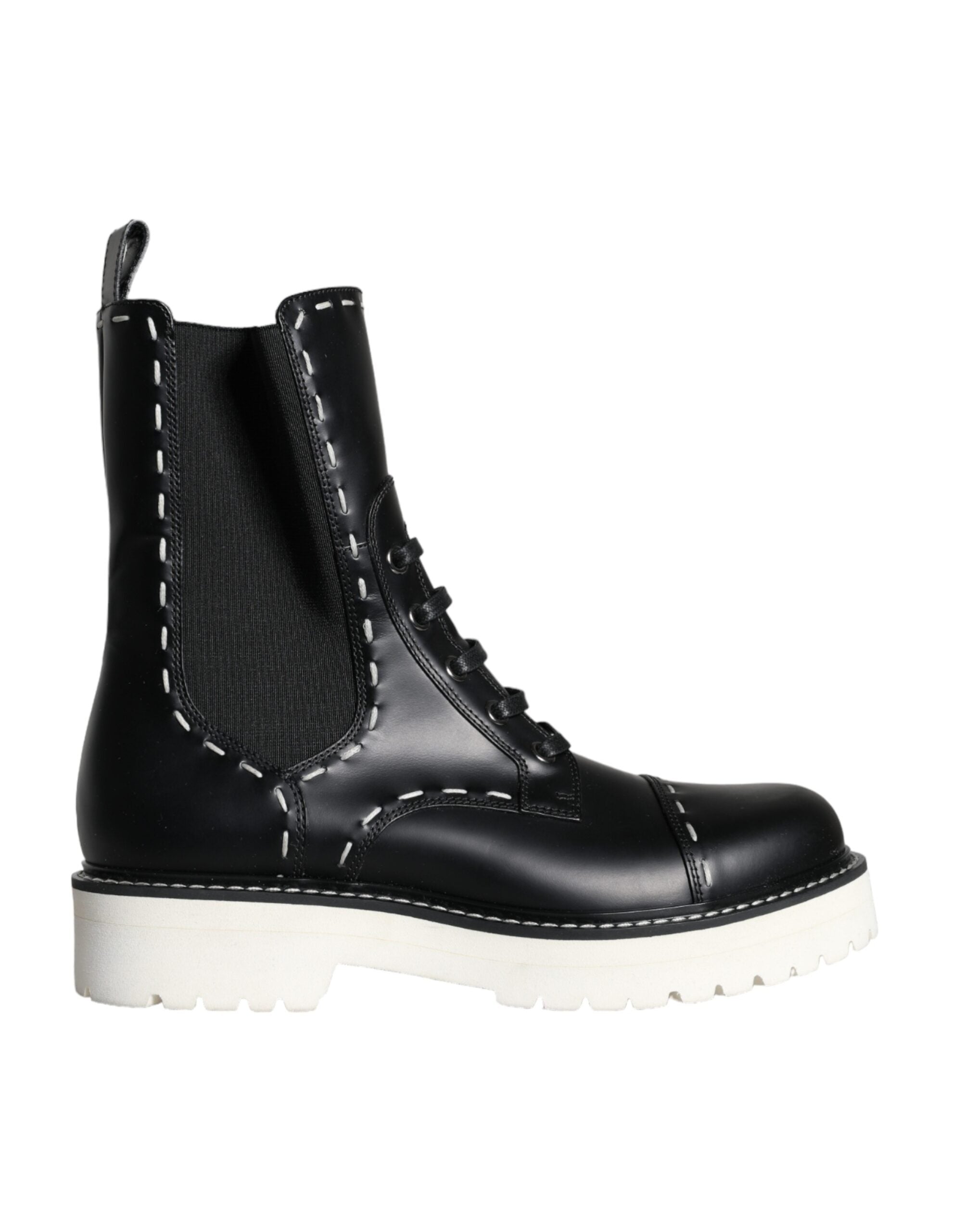 Dolce & Gabbana Black Leather Combat Mid Calf Boots Shoes LUNESCAPE