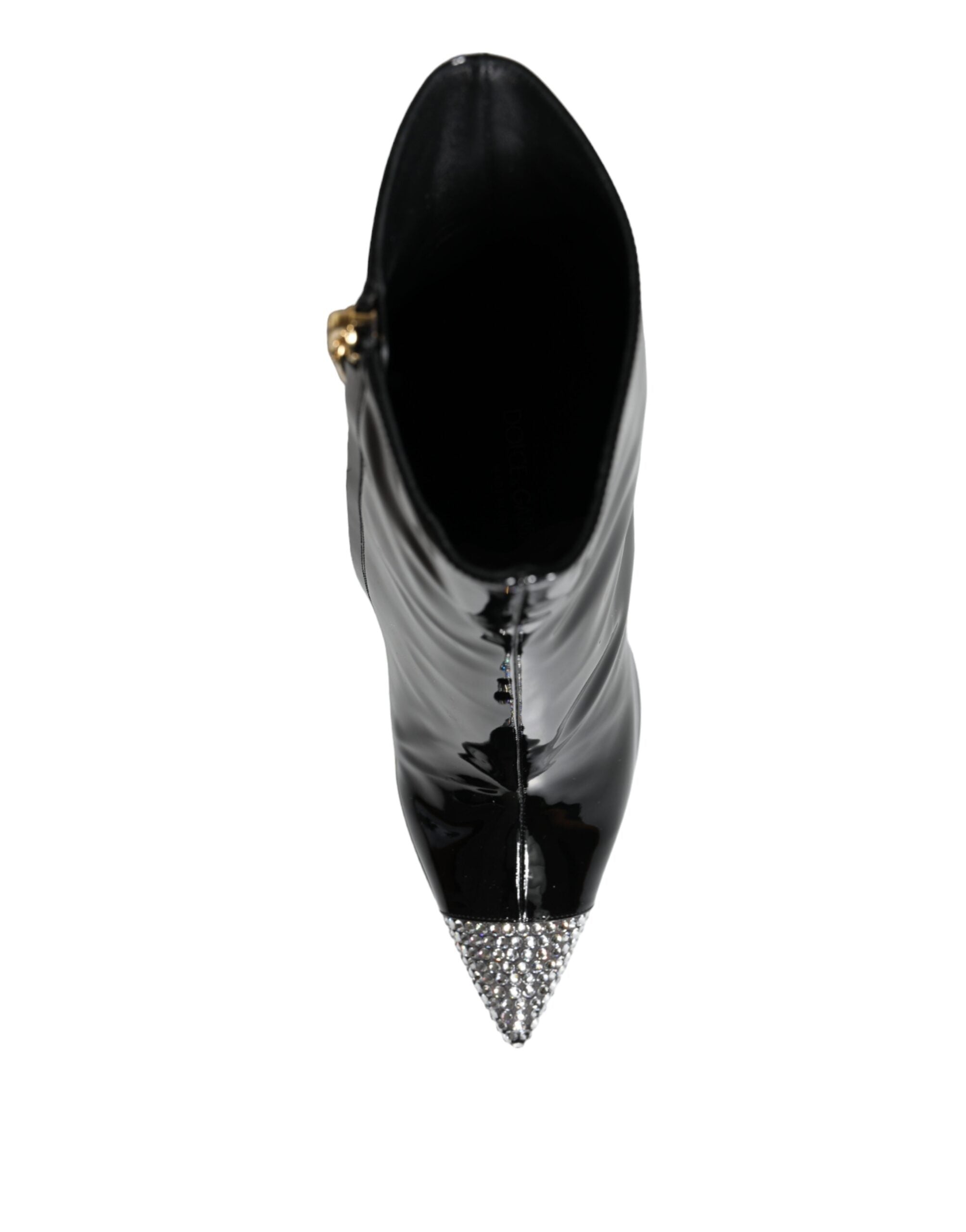 Dolce & Gabbana Black Patent Leather Crystal Heel Boots Shoes LUNESCAPE
