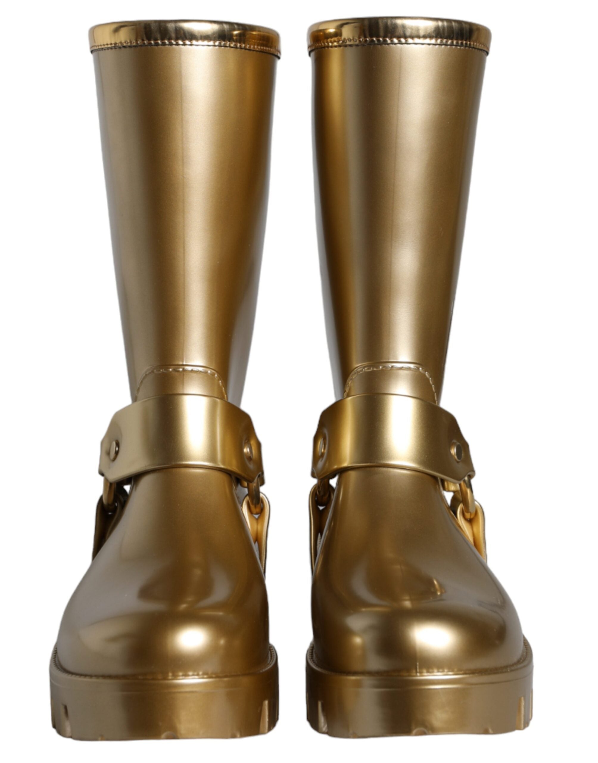 Dolce & Gabbana Metallic Gold Rubber PVC Rain Boots Shoes LUNESCAPE