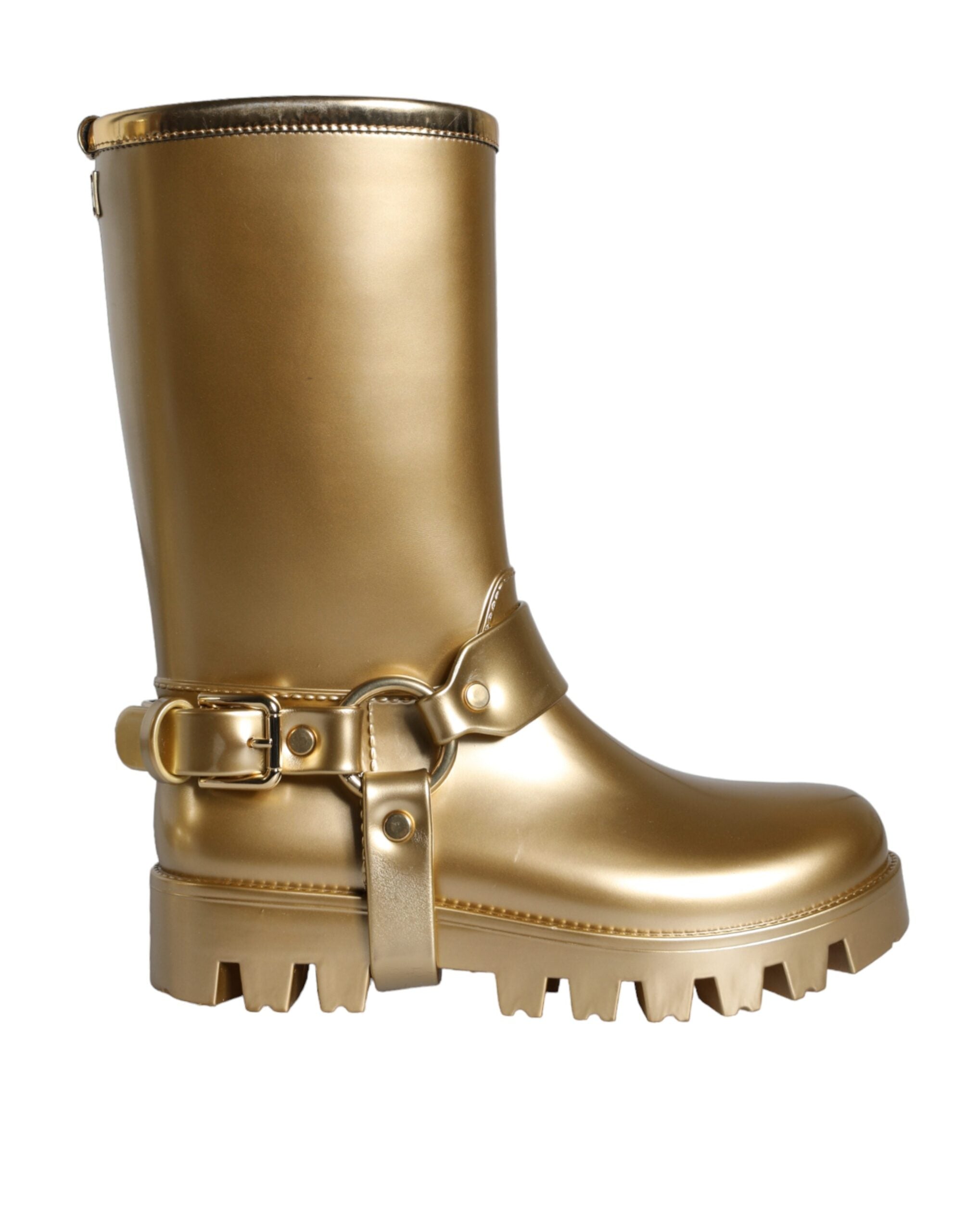 Dolce & Gabbana Metallic Gold Rubber PVC Rain Boots Shoes LUNESCAPE