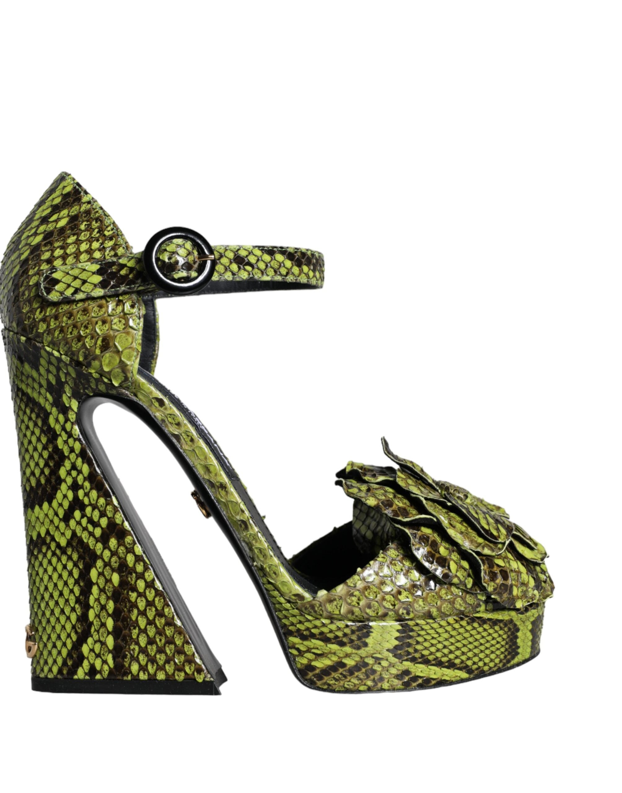 Dolce & Gabbana Green Exotic Leather Ankle Strap Heels Sandals Shoes LUNESCAPE