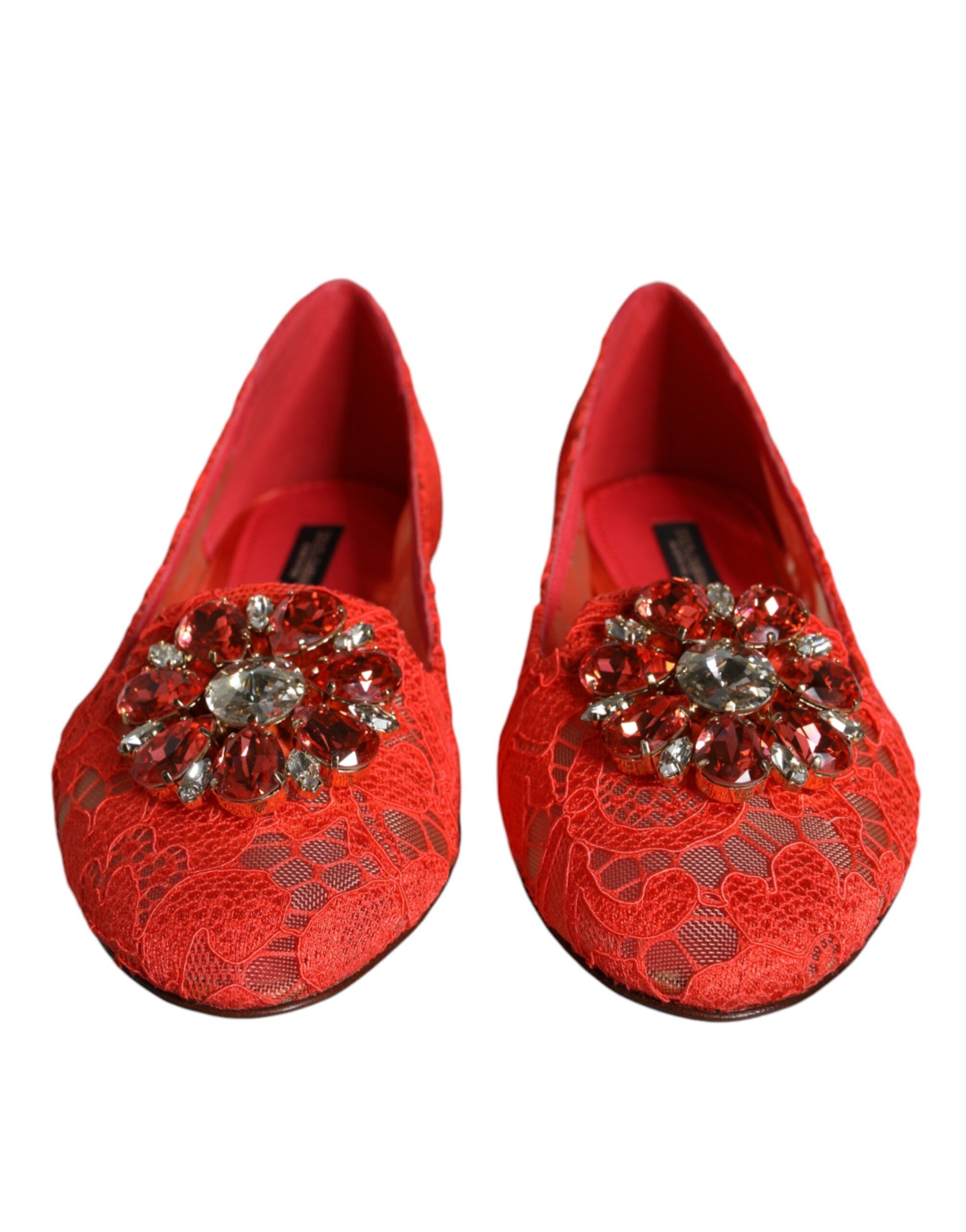 Dolce & Gabbana Coral Lace Crystal Ballet Flats Loafers Shoes LUNESCAPE