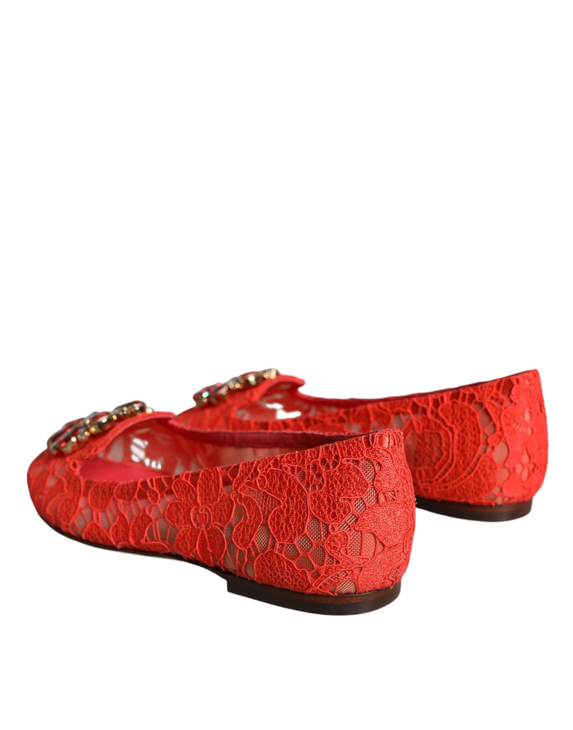 Dolce & Gabbana Coral Lace Crystal Ballet Flats Loafers Shoes LUNESCAPE