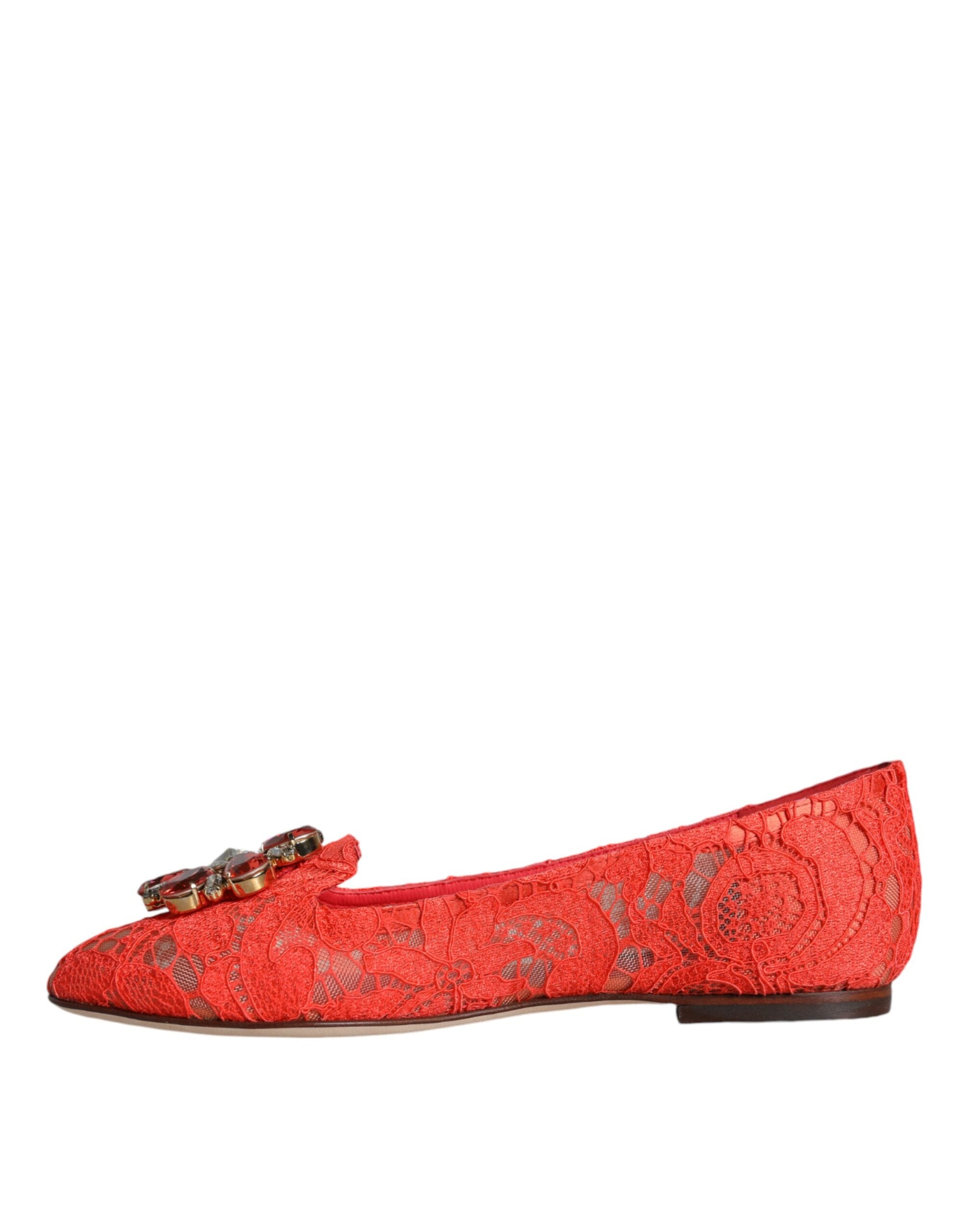 Dolce & Gabbana Coral Lace Crystal Ballet Flats Loafers Shoes LUNESCAPE