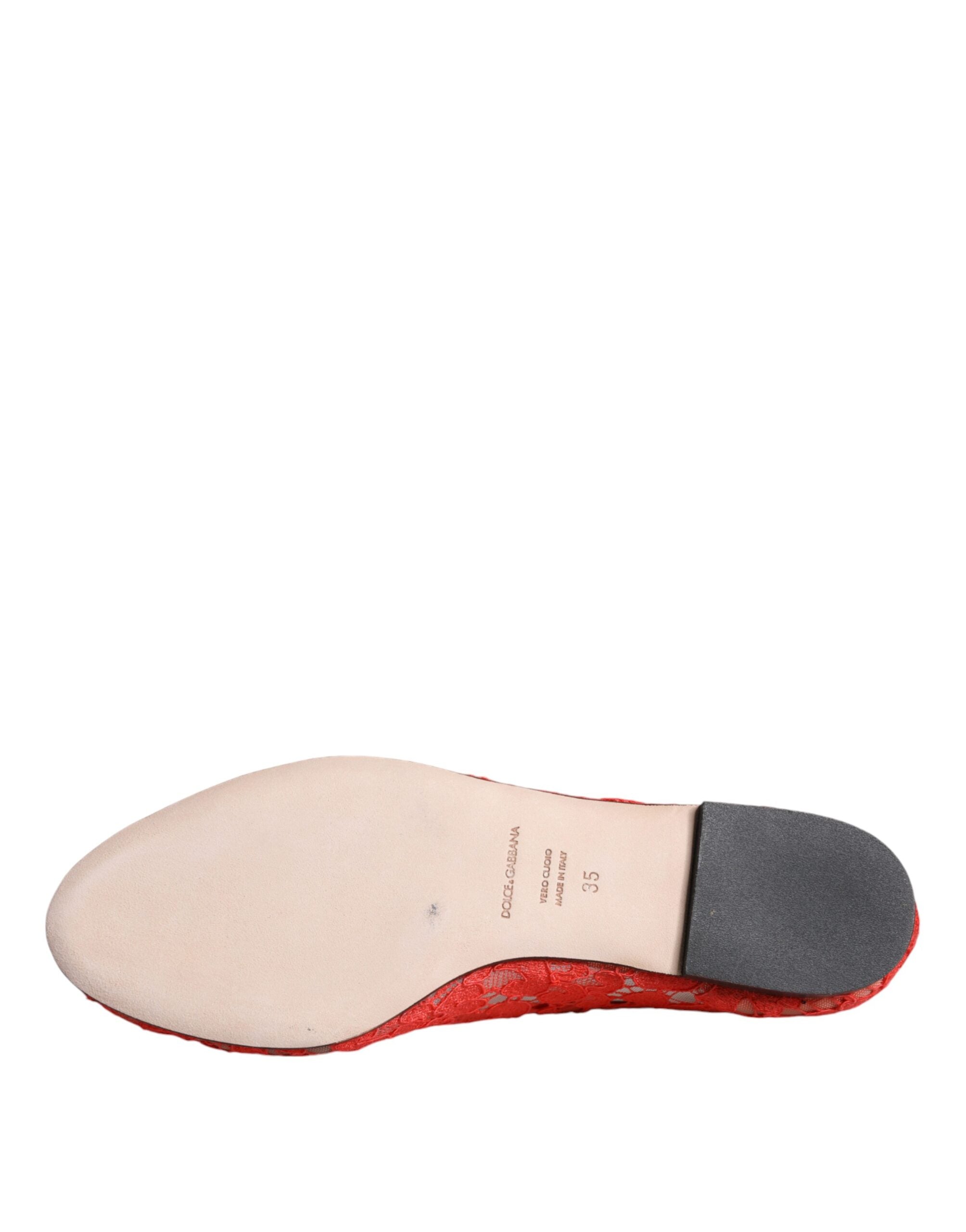 Dolce & Gabbana Coral Lace Crystal Ballet Flats Loafers Shoes LUNESCAPE