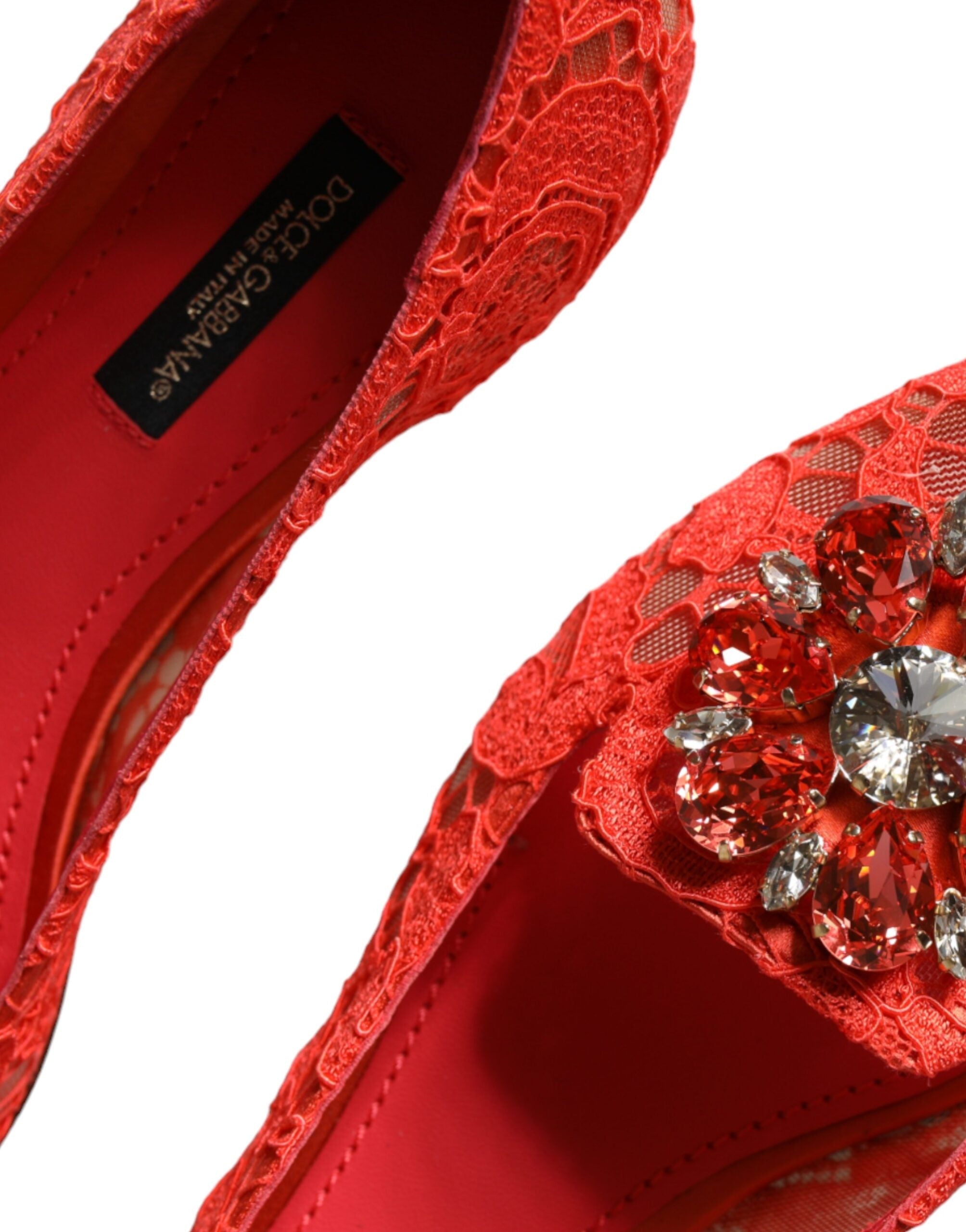 Dolce & Gabbana Coral Lace Crystal Ballet Flats Loafers Shoes LUNESCAPE
