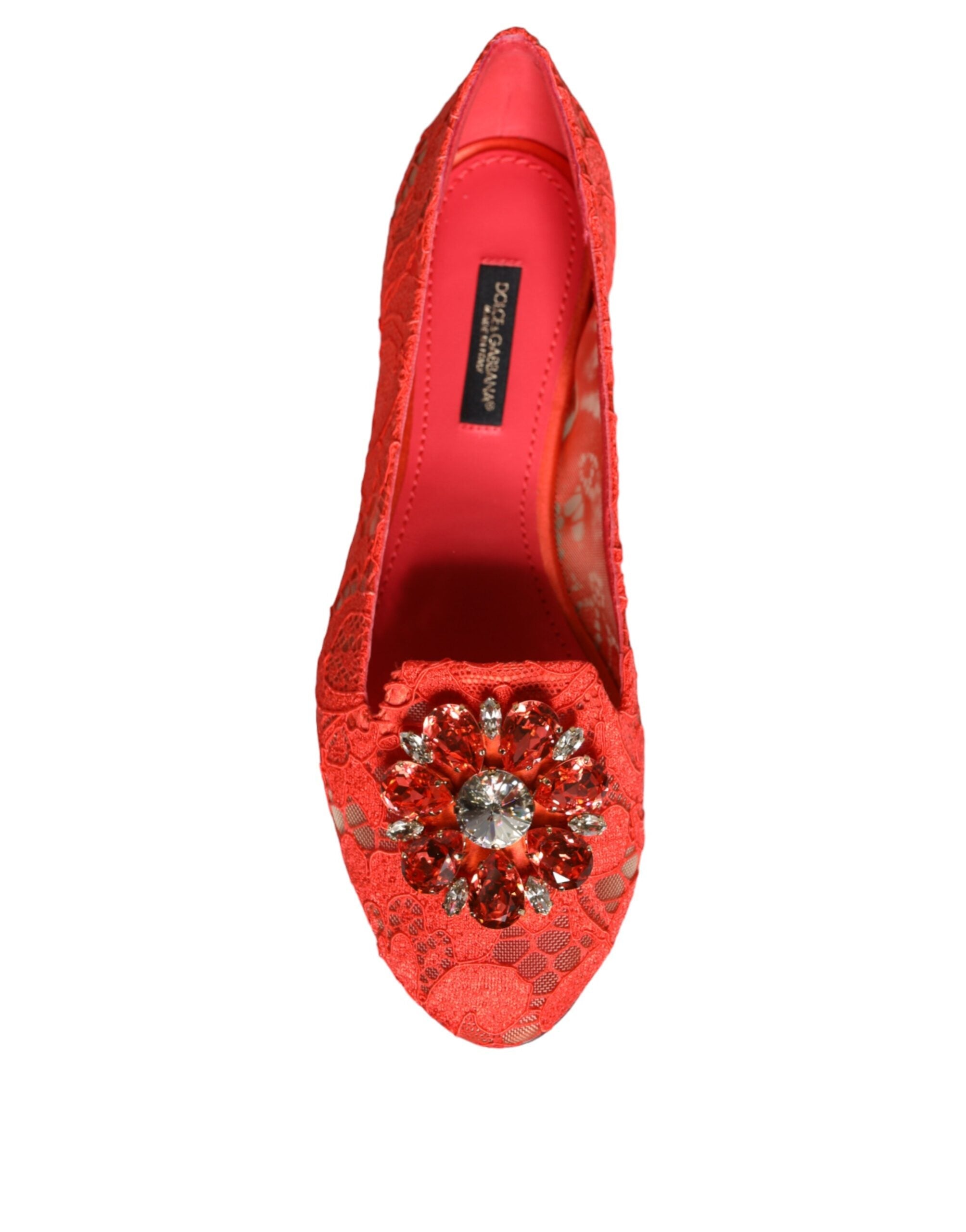 Dolce & Gabbana Coral Lace Crystal Ballet Flats Loafers Shoes LUNESCAPE