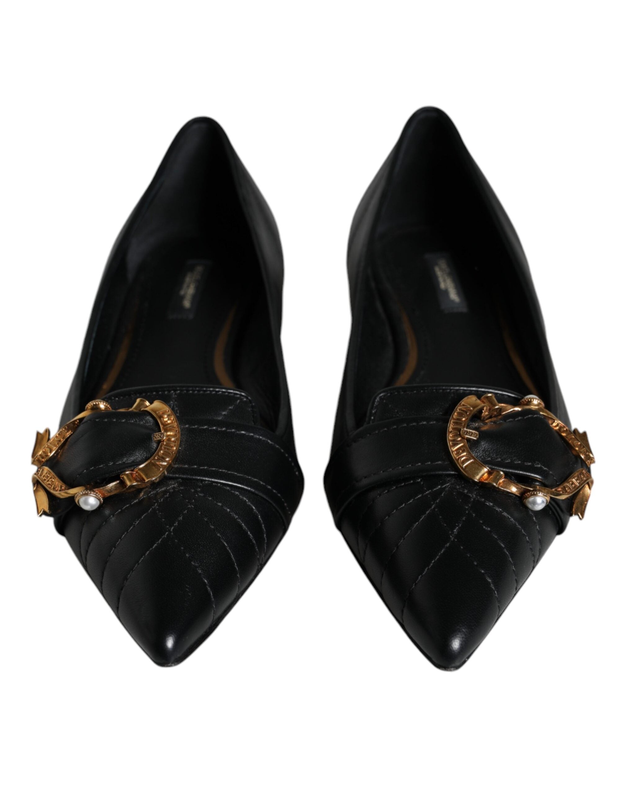 Dolce & Gabbana Black Devotion Leather Pointy Flats Shoes LUNESCAPE